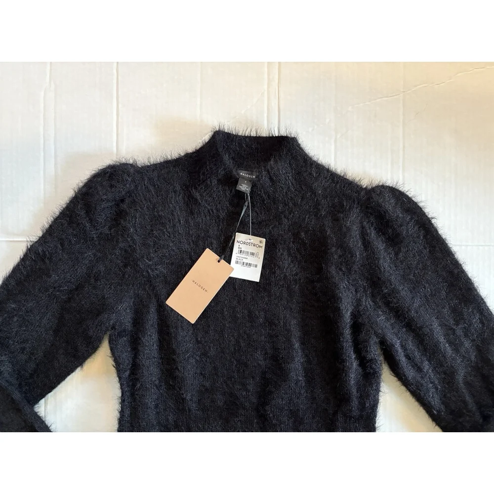 Halogen Mock Neck Long Sleeve Fuzzy Sweater Dress Holiday NWT Small Fitted - Picture 4 of 8